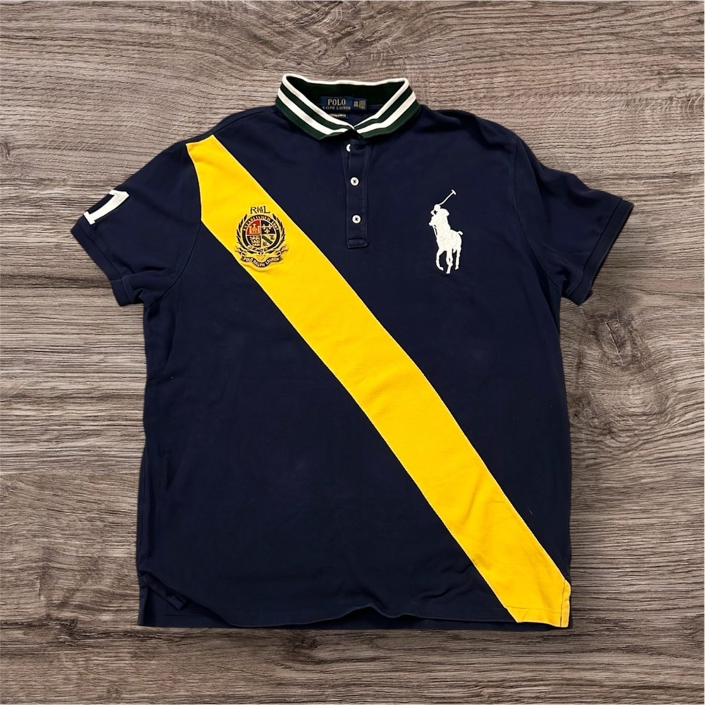 Polo by Ralph Lauren Navy and Yellow Men's Polo Shirt